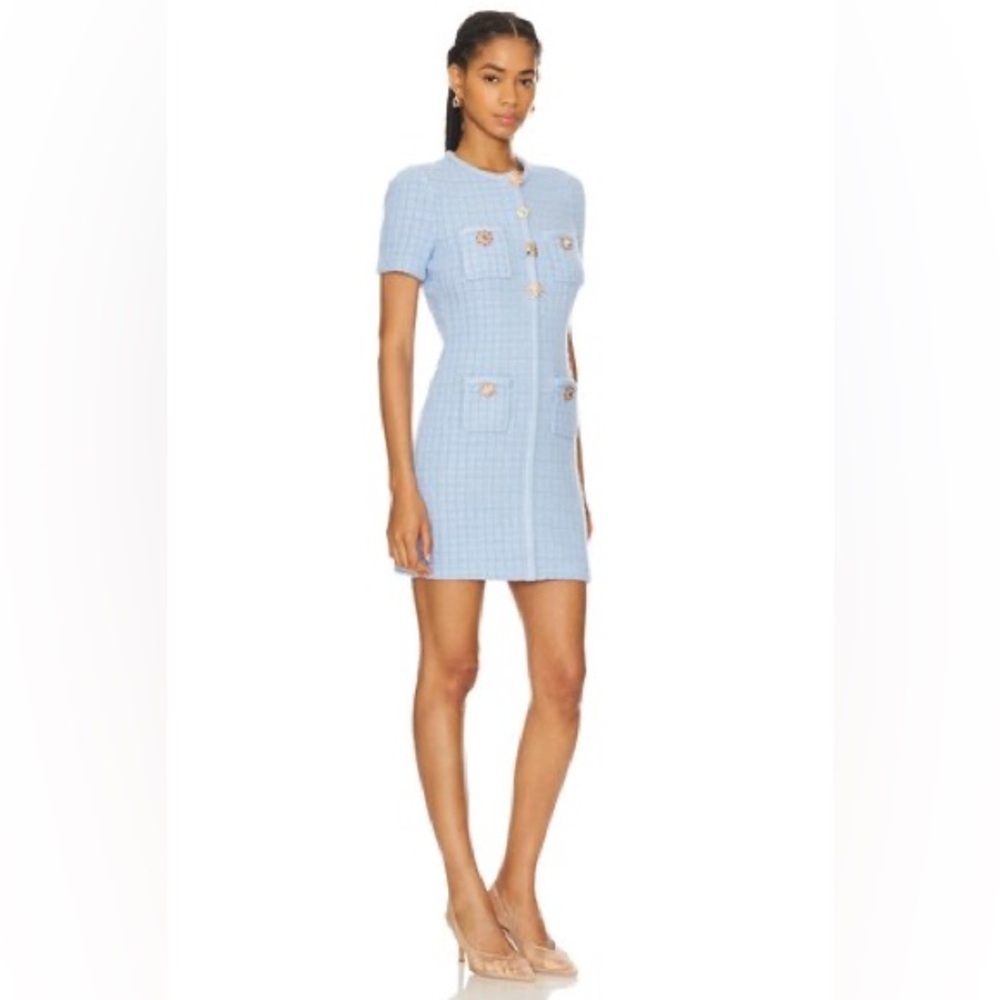 NWT Self-Portrait Blue Embellished Gold Button Knit Mini Dress Sz Large - Picture 3 of 10